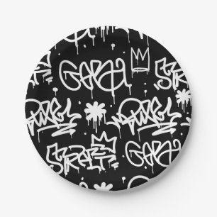 Schwarzweiss-Graffitimuster Pappteller