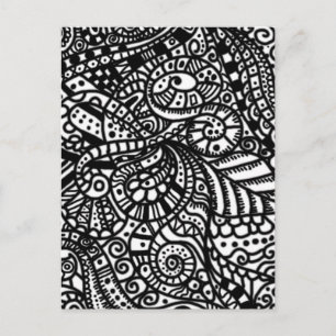 Schwarzweiß handbemalte Doodles Postkarte