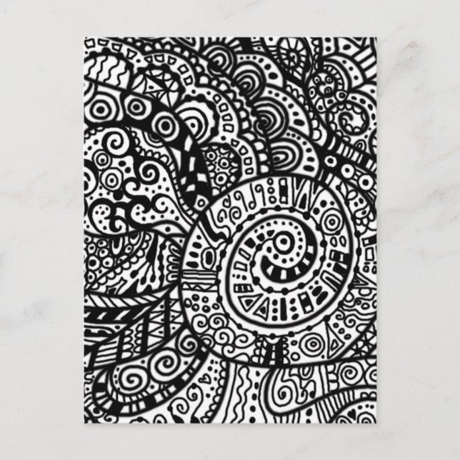 Schwarzweiß handbemalte Doodles Postkarte (Vorderseite)