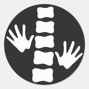Schwarzweiss-Hände und Dorn-Logo-Chiropraktik Runder Aufkleber