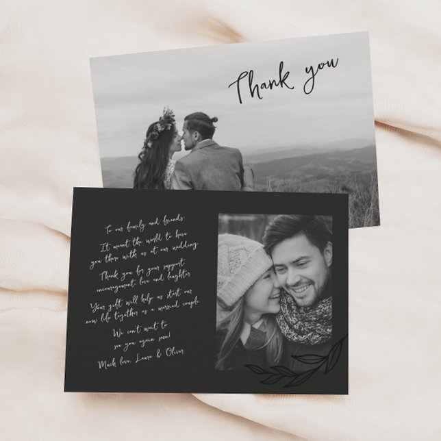 Schwarzweiß handgeschriebene zwei Fotos Vielen Dan Ankündigung (Von Creator hochgeladen)