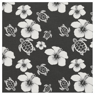 Schwarzweiss-Hibiskus Honu Hawaiianer Stoff
