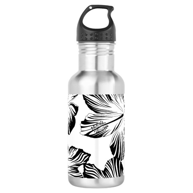 Schwarzweiß-Hibiskus Trinkflasche (Vorderseite)