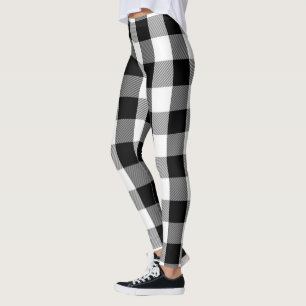 Schwarzweiss-Holzfäller-Flanell-kariertes Muster Leggings