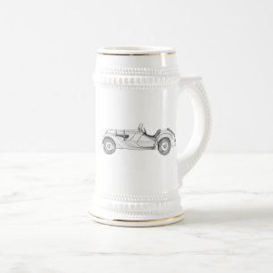 Schwarzweiss-Illustration 1936 BMWs 328 Bierglas