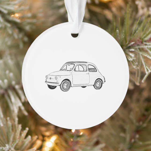 Schwarzweiss-Illustration Fiats 500 Topolino Ornament (Baum)