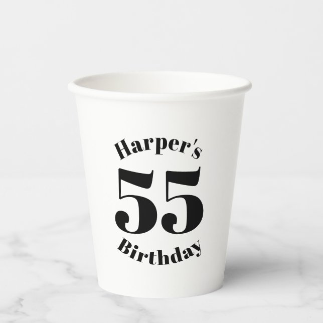 Schwarzweiß-Individuelle Name zum Geburtstag Pappbecher (Vorderseite)