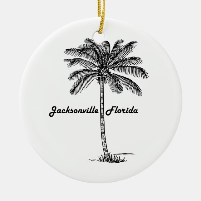 Schwarzweiss-Jacksonville- u. Palmenentwurf Keramik Ornament (Vorne)