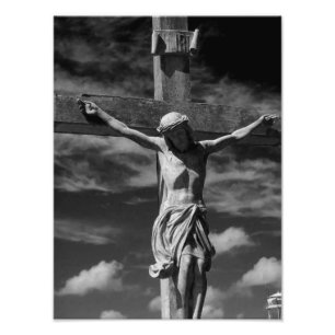 Schwarzweiss-Jesus auf einem Kreuz Fotodruck