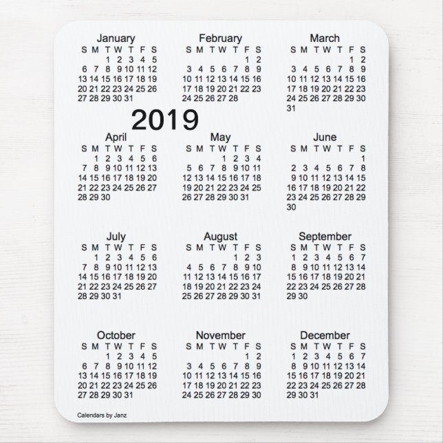 Schwarzweiss-Kalender des Großdruck-2019 durch Mousepad (Vorne)