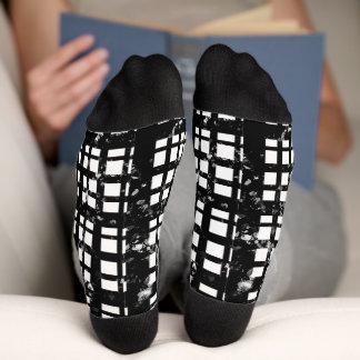 Schwarzweiß Kariert mit Paint Spritzer Crew Socken