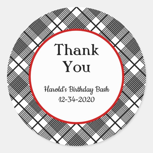 Schwarzweiß-Kariertes Muster bearbeitbar Vielen Da Runder Aufkleber (Vorderseite)