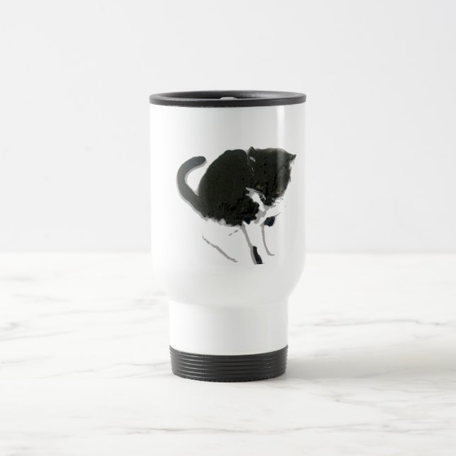 Schwarzweiss-Katzen-Malerei Reisebecher (Mittel)