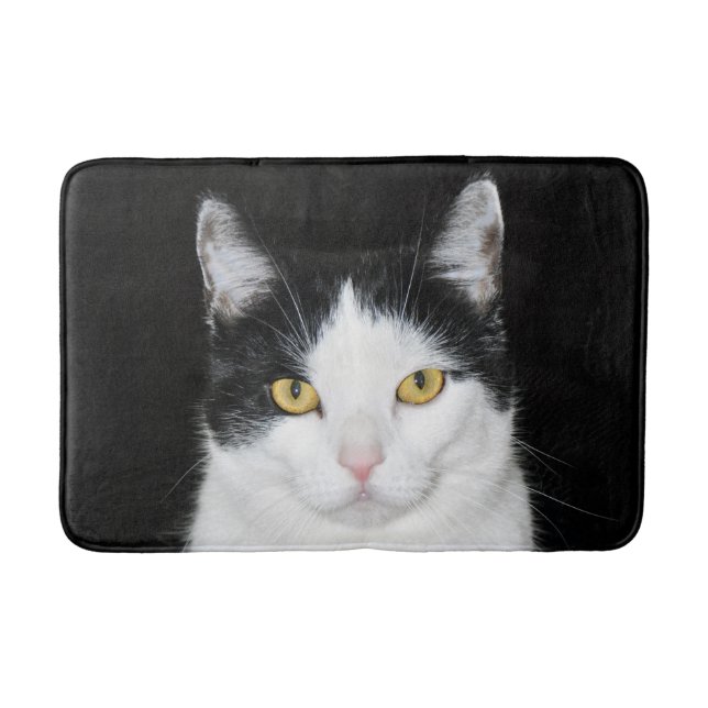 Schwarzweiss-Katzen-Porträt Badematte (Vorderseite)