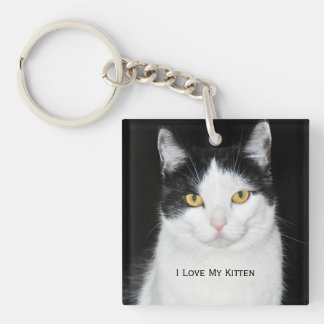 Schwarzweiss-Katzen-Porträt Schlüsselanhänger