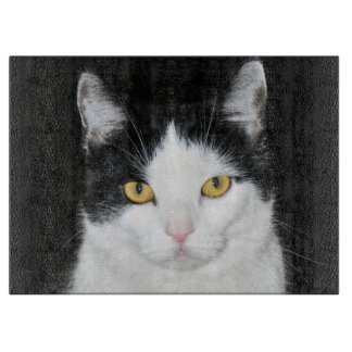 Schwarzweiss-Katzen-Porträt Schneidebrett