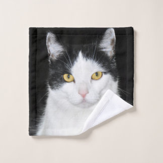 Schwarzweiss-Katzen-Porträt Waschlappen