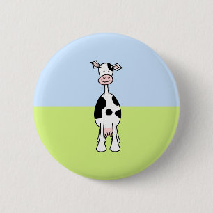 Schwarzweiss-Kuh-Cartoon. Front Button