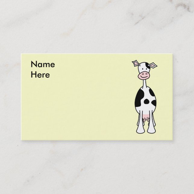 Schwarzweiss-Kuh-Cartoon. Front Visitenkarte (Vorderseite)