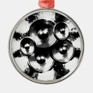 Schwarzweiß-Lautsprecher im Kreis Silbernes Ornament