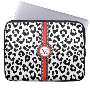 Schwarzweiss-Leoparddruck mit Monogramm Laptopschutzhülle