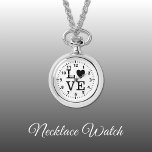 Schwarzweiß-Liebe Necklace Watch Armbanduhr<br><div class="desc">Necklace Watch Geschenk. Mit dem Wort "Liebe" und einer Herzform,  die den Buchstaben O in Schwarz und Weiß ersetzt</div>