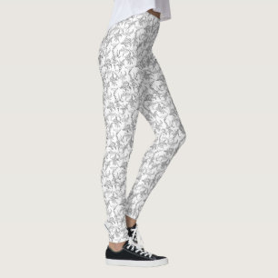 Schwarzweiss-Lilie-von-d-Tal BlumenKontur Leggings
