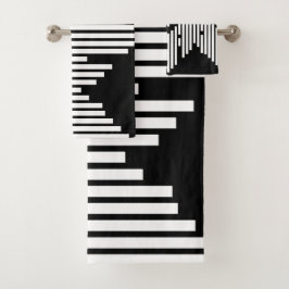 Schwarzweiß-Linien gestapelt Badhandtuch Set