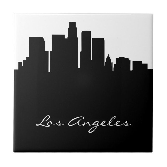 Schwarzweiss-Los Angeles-Skyline Fliese (Vorderseite)