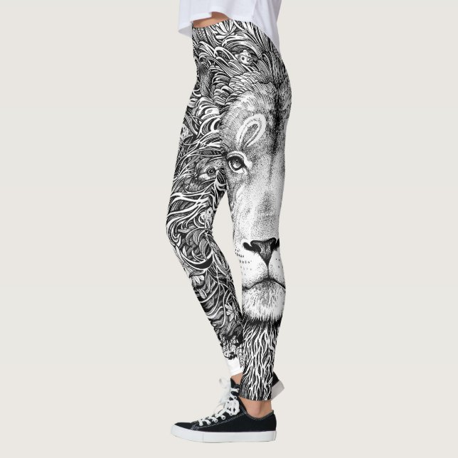 Schwarzweiss-Löwelinie Kunst-Leggings Leggings (Links)