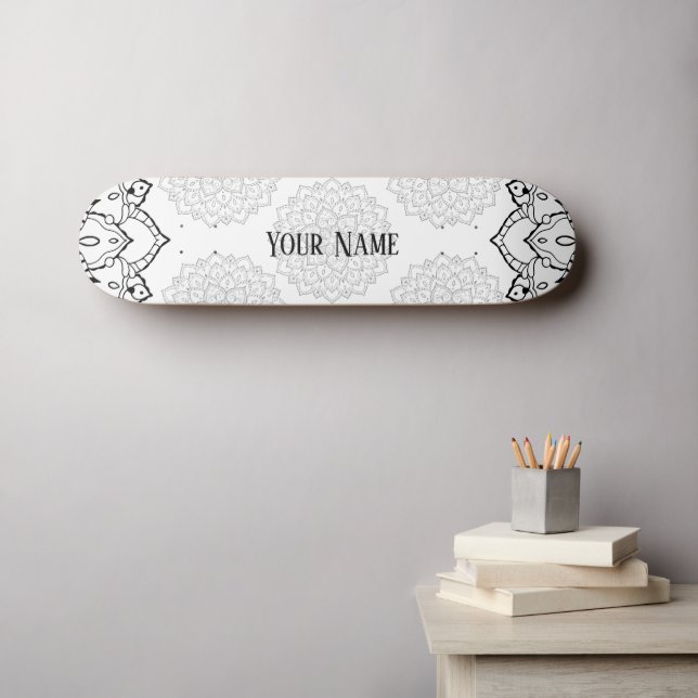 Schwarzweiß-Mandala-Skateboard Skateboard (Wandkunst (Horz))