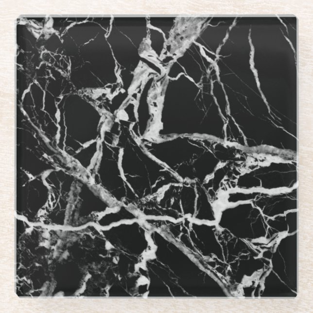 Schwarzweiss-MarmorglasUntersetzer Glasuntersetzer (Vorderseite)