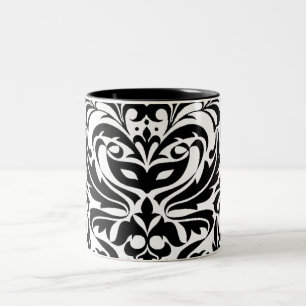 Schwarzweiss-Maskerade-Damast-Tasse Zweifarbige Tasse