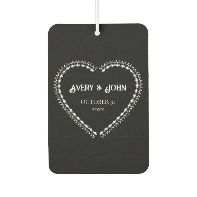 Schwarzweiß-Minimalistische gotische Hochzeit Autolufterfrischer (Vorderseite)