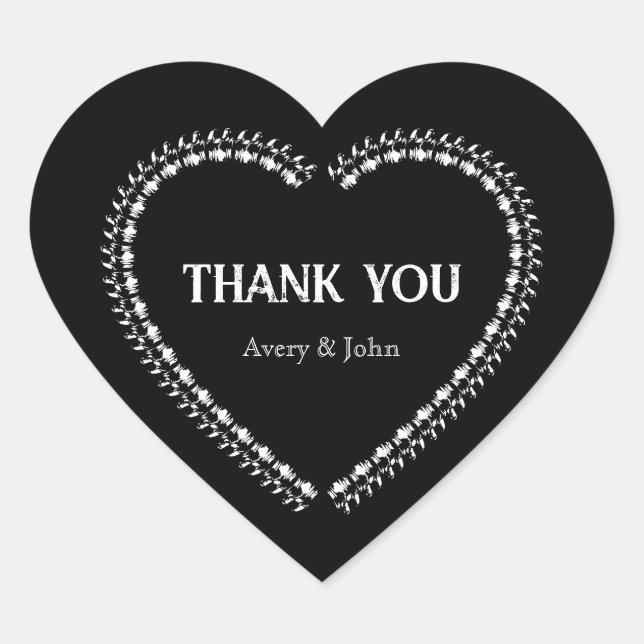 Schwarzweiß-Minimalistische gotische Hochzeit Herz-Aufkleber (Vorderseite)