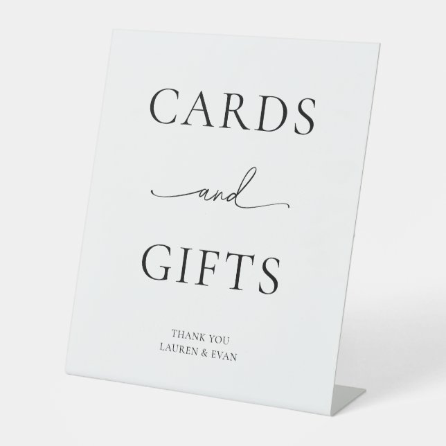 Schwarzweiß-Minimalistische Karten und Geschenke Sockelschild (Vorderseite)