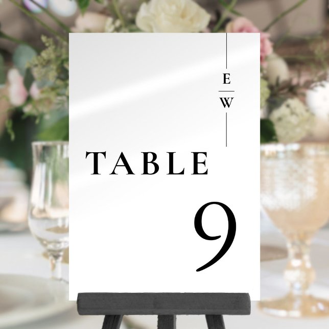 Schwarzweiß-Minimalistische Monogramm-Tischnummer Einladung (Black And White Minimalist Monogram Table Number)