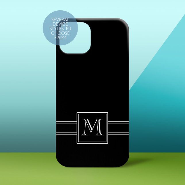 Schwarzweiß mit Monogramm Case-Mate iPhone Hülle (Personalized Phone Case - Solid Black Background with Monogram)