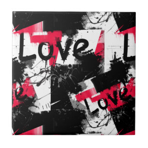 Schwarzweiß mit roten Flecken Liebe Muster Fliese