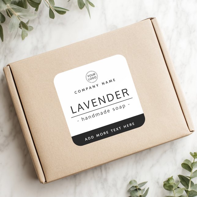 Schwarzweiß, modernes Logo-Label mit minimalem Log Quadratischer Aufkleber (Black and white modern minimal logo product label)