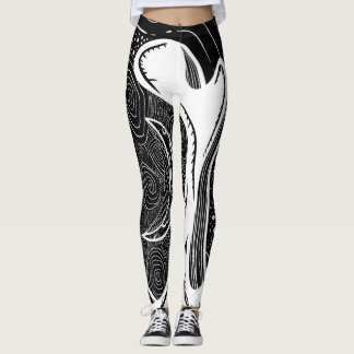 Schwarzweiß Mond und Wellen Leggings