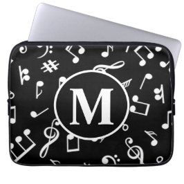 Schwarzweiß-Monogramm-Musiknote Laptopschutzhülle