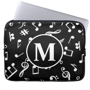 Schwarzweiß-Monogramm-Musiknote Laptopschutzhülle