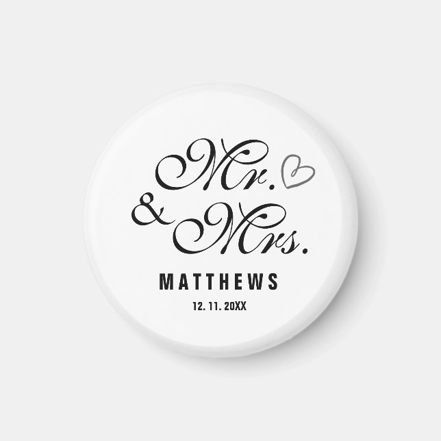 Schwarzweiß Mr. and Mrs. Wedding Monogram Magnet (Vorne)