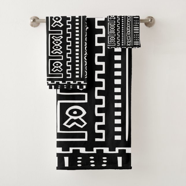 Schwarzweiss-Mudcloth Tuch-Set Badhandtuch Set (Insitu)