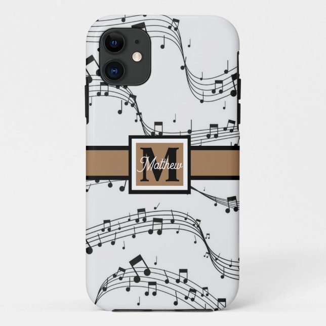 Schwarzweiß-Musiknote Musician Monogram Case-Mate iPhone Hülle (Rückseite)
