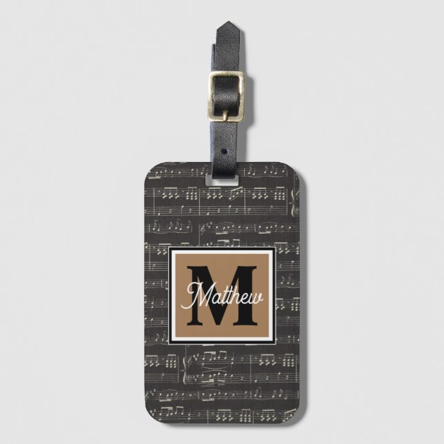 Schwarzweiß-Musiknote Musician Monogram Gepäckanhänger (Vorderseite Vertikal)