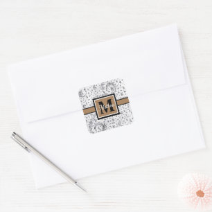 Schwarzweiß-Musiknote Musician Monogram Quadratischer Aufkleber