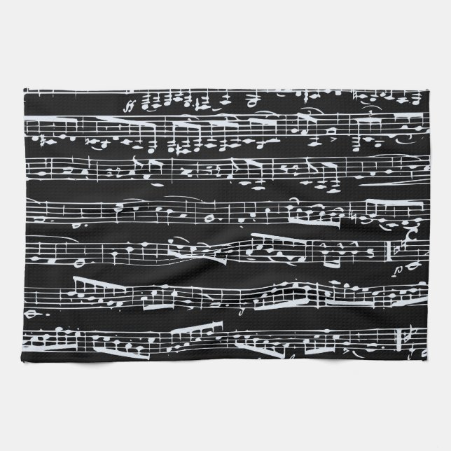 Schwarzweiss-Musiknoten Handtuch (Horizontal)