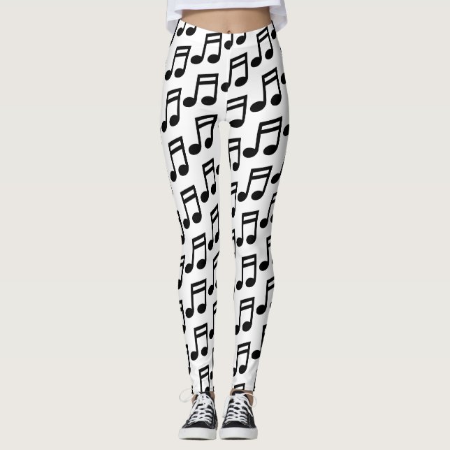 Schwarzweiß-Musiknoten Muster Party Leggings (Vorderseite)